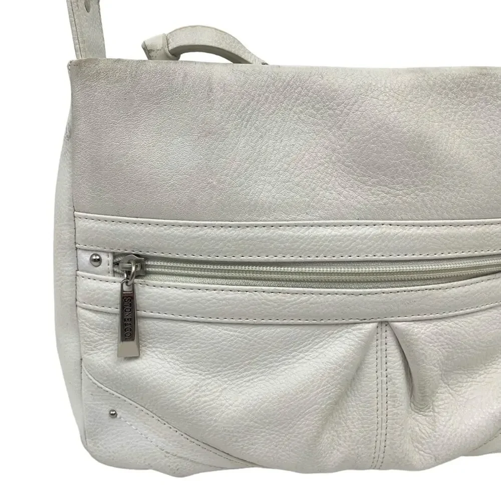 STONE & CO MOUNTAIN White Genuine Leather Shoulder Bag Purse Handbag Tote